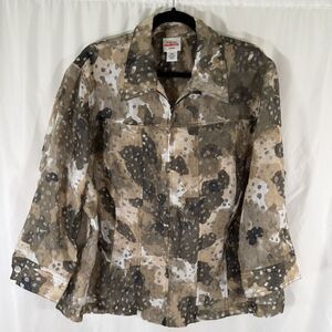 Ruby Rd Favorites Jacket Women's 20W Green Full Zip Linen Semi Sheer Lightweight